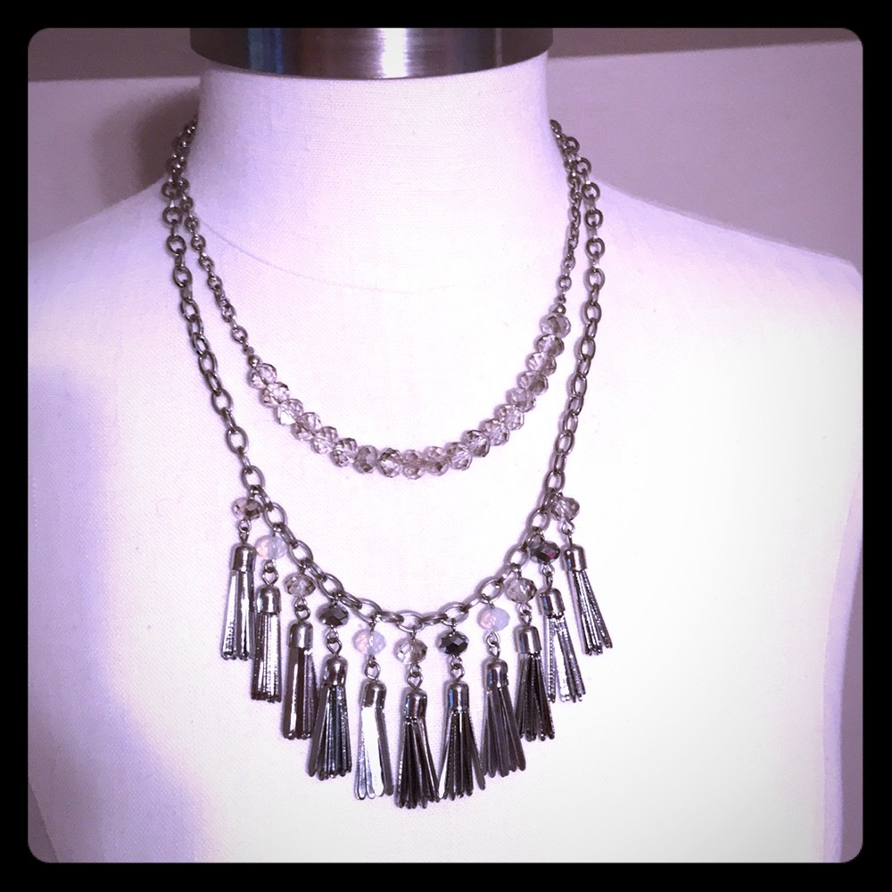 Silver metal tassel necklace